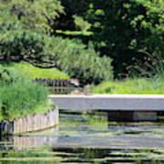 Bridge Over Pond In Japanese Garden Poster