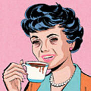 Brunette With Coffee Poster