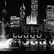Buckingham Fountain Chicago Grayscale Poster