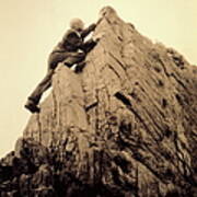 Businessman Climbing Jagged Rock, Low Poster