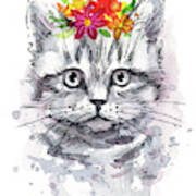 Cat With Flowers Poster
