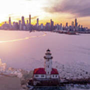 Chicago Harbor Lighthouse Sunset Poster