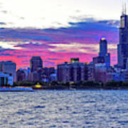 Chicago Skyline Sunset Poster