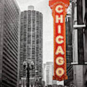 Chicago Theatre Sign Chicago Black And White Poster