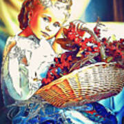 Child With Fruit Basket Poster