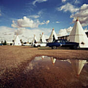 Classic Cars Parked By Wigwams In Motel Poster