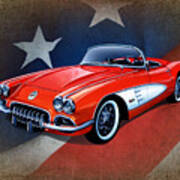 Classic Red Corvette C1 Poster