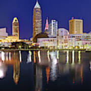 Cleveland Skyline At Dusk Rock Roll Hall Fame Poster