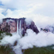Clouds Cover Angel Falls In Canaima Np Venezuela Poster