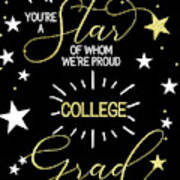 College Graduation Black Gold And White Stars Typography Theme Poster