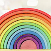 Colorful Waldorf Wooden Rainbow In A Montessori Teaching Pedagogy Classroom. Poster