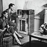 Couple Listening To Radio In Living Poster