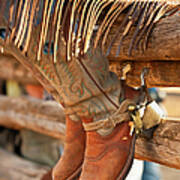 Cowboy Boots On Fence Poster