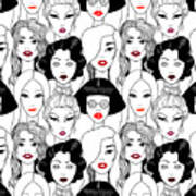 Crowd Of Women With Red Lips Seamless Poster