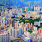 Crowded Hong Kong Abstract Poster