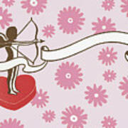 Cupid On Flower Pattern Poster