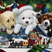 Curious Christmas Pups Poster