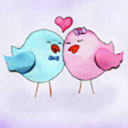 Cute Lovebirds Watercolour Poster