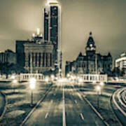 Dallas Texas Dealey Plaza Skyline Panoramic In Sepia Poster
