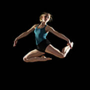 Dancer Jumping On Black Background Poster