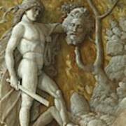 David And Goliath. Monochrome Workshop Painting Imitation Of A Relief -around 1490- 8.5 X 36 Cm. Poster