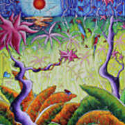 Deep In The Jungle Original Fantasy Mad Wonderland Painting Art By Megan Duncanson Poster
