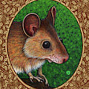 Deer Mouse Portrait - Brown Border Poster