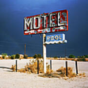 Derelict Motel Sign In The Desert Poster