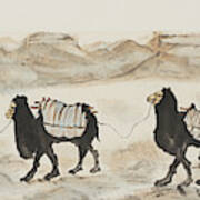 Camel Caravan Outside The Great Wall Poster