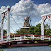 Dutch Bridge And The Dezwaan Windmill At Windmill Island In Holl Poster