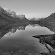 East Glacier St. Mary Spring Sunrise Black And White Poster