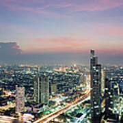 Elevated View Of Bangkok Skyline At Dusk Poster