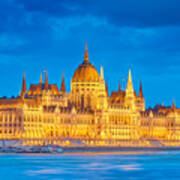 Evening View At Hungarian Parliament Poster