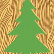 Evergreen Tree On Woodgrain Background Poster