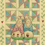 Fabric Bunnies With Quilt - A Poster