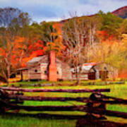 Fences And Cabins Cades Cove Painting Poster