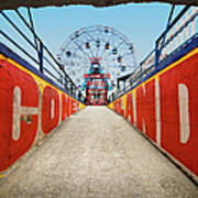 Ferry Wheel At Amusement Park With Poster
