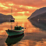 Fishing Boats At Sunset Simi Greek Islands-dwp40406001 Poster