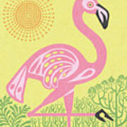 Flamingo With Sun Poster