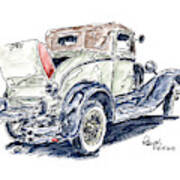 Ford Model A 1931 Classic Car Ink Drawing And Watercolor Poster