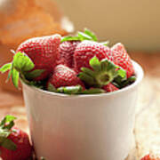 Fresh Strawberries In White Cup Poster