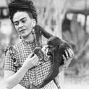 Frida Kahlo Holding Her Pet Monkey Poster
