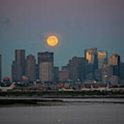 Full Moon Over Boston Ma At Sunrise Bright Moon Poster
