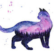 Galaxy Forest Cat Poster