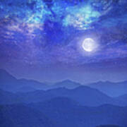 Galaxy With Moon In Mountains Poster