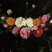 'garland Of Roses', 17th Century, Flemish School, Oil On Panel, 39 Cm X 70 Cm, P... Poster