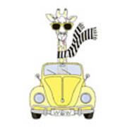 Giraffe In Sunglasses And Striped Scarf Poster