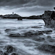Godrevy Point Lighthouse, Cornwall, Monochrome Poster