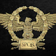 Gold Roman Imperial Eagle -  S P Q R  Special Edition Over Black Velvet Poster