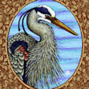 Great Blue Heron Portrait - Brown Border Poster